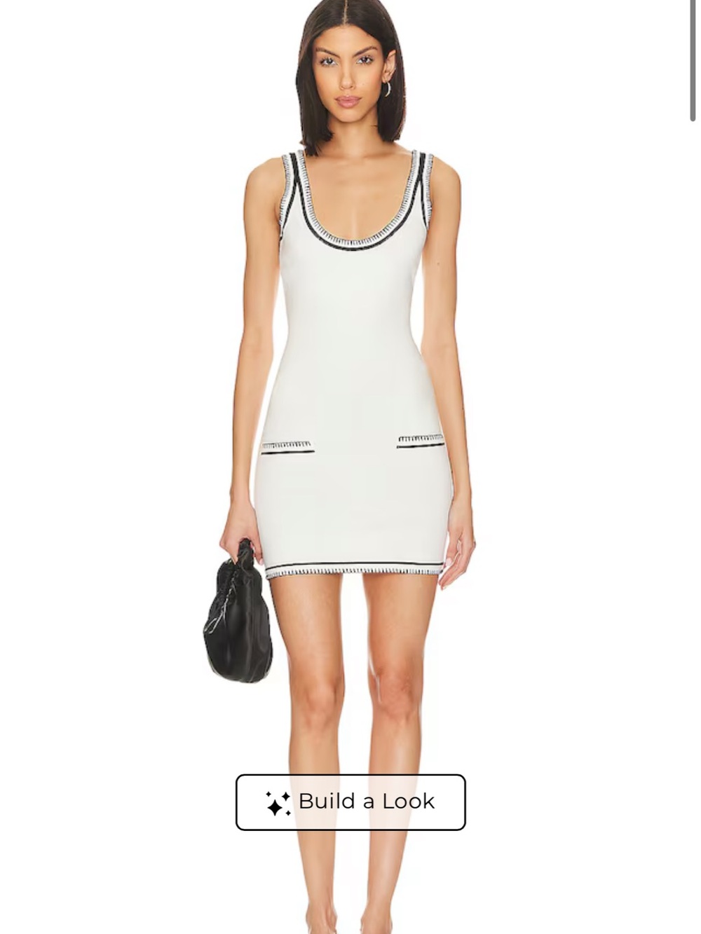 SNDYS White Scoop Knit Mini Dress with Black Trim